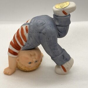 Vintage 1984 Cabbage Patch Figurine - "Can Do It" - Porcelain Boy - Stripe Shirt